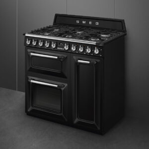 Piano de cuisson gaz Smeg TR93BL Victoria 90 cm Noir 5 feux Four mixte 97 L Pyrolyse