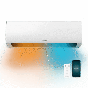 Climatiseur split AirClima 12000 Smartfresh Connected 12000 BTU avec pompe à chaleur, télécommande, écran LED et contrôle Wi-Fi. Système d'onduleur. 5 modes et 8 vitesses. Déshumidification quotidienne de 28,8 L/jour et zone de couverture de 22 m2. Débit d'air de 550 m3/h, minuterie 24h, filtre à air, gaz R32, moteur DC. Classe énergétique A++ / A+ et puissance de 3400 W pour le froid et 3420 W pour le chaud. Compresseur extérieur avec protection IPX4.Climatisation Split Inverter Chaleur Froide