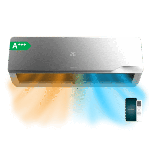 AirClima 12000 Wind Connected A+++Climatiseur split avec 12000 BTU, pompe à chaleur, télécommande, écran LED et Wi-Fi. A+++Climatiseur split