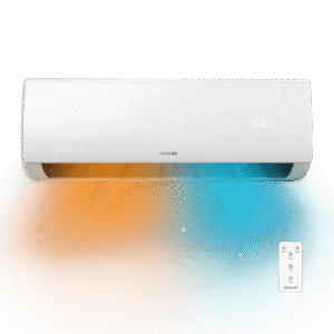 Climatiseur split AirClima 24000 Smartfresh 24000 BTU avec pompe à chaleur, télécommande et affichage LED. Système d'onduleur. 5 modes et 8 vitesses. Déshumidification quotidienne de 43,2 L/jour et zone de couverture de 45 m2. Débit d'air de 980 m3/h, minuterie 24h, filtre à air, gaz R32, moteur DC. Classe énergétique A++ / A+ et puissance de 6810 W pour le froid et 6870 W pour le chaud. Compresseur extérieur avec protection IPX4.Climatisation Split Inverter Chaleur froide