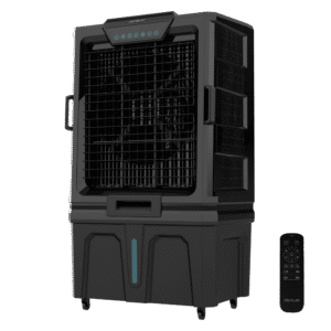 AirIndustry 150000 Climatiseur industriel de 150 L avec 20.000 m³/h, 800 W, 3 vitesses, commande et panneau tactile avec minuterie et roues multidirectionnellesClimatiseur industriel