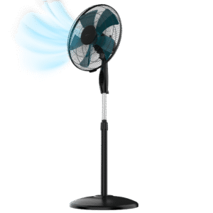 EnergySilence 450 WindLite Black Ventilateur sur pied de 16 pouces avec 45 W et 3 vitesses, oscillation, hauteur réglable, 5 pales et sécurité maximale.Ventilateur sur pied