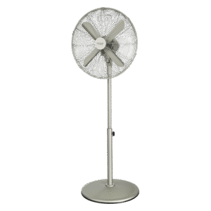 Ventilateur de sol EnergySilence 610 Steelstyle de 50 W et finition acier, 16 pouces, 3 vitesses, oscillation, silencieux, hauteur réglable, 4 pales et sécurité maximale.Ventilateur sur pied