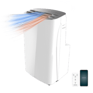 Climatiseur portatif ForceClima 12300 Connected Heating. 1350 W, 12000 BTU, pompe à chaleur, télécommande, contrôle via Wi-Fi, 5 modes, 3 vitesses, écran LED, 25 m² de surface couverte.Climatiseur mobile portable silencieux