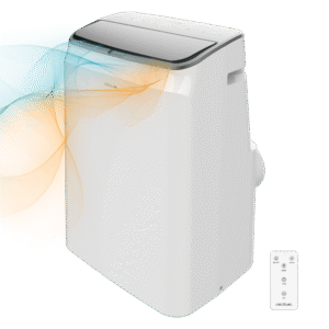 ForceClima 14600 Soundless Heating Climatiseur portatif de 14 000 BTU avec pompe à chaleur et technologie Soundless qui offre un fonctionnement plus silencieux. Il comprend une télécommande pour contrôler ses 3 vitesses (basse, moyenne et haute) et ses 5 modes (ventilation, refroidissement, chauffage, déshumidification et nuit), qui peuvent également être visualisés sur son écran LED. Il dispose d'une minuterie de 24 heures et sa zone de couverture est de 28 m2.Climatisation portative
