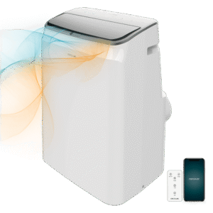 ForceClima 14800 Chauffage silencieux Climatiseur portable connecté de 14 000 BTU avec pompe à chaleur et contrôle WiFi. Avec la technologie Soundless qui offre un fonctionnement plus silencieux. Il comprend une télécommande pour contrôler ses 3 vitesses (basse, moyenne et élevée) et ses 5 modes (ventilateur, refroidissement, chauffage, déshumidification et nuit), visibles également sur son écran LED. Il dispose d'une minuterie de 24 heures et sa zone de couverture est de 28 m2.Climatisation portative