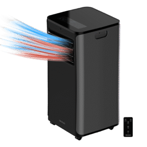 Climatiseur portatif EnergySilence Clima 9150 Heating. Grand débit d'air de 400 m³/h, 2270 frigories, ClimaCare 4 en 1, minuterie 24 h, classe d'efficacité énergétique A, noir.Climatiseur mobile portable silencieux