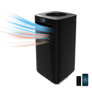 Climatiseur portatif ForceClima 9350 Connected Heating. 1000 W, 9000 BTU, pompe à chaleur, télécommande, contrôle via Wi-Fi, 5 modes, 2 vitesses, écran LED, 20 m² de surface couverte.Climatiseur mobile portable silencieux