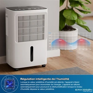 DÉSHUMIDIFICATEUR Erikssøn Déshumidificateur – Dry Pro Plus – Blanc – Déshumidifie jusqu’à 16 litres par jour – Salon, Salle de bain, Chambre DÉSHUMIDIFICATEUR Erikssøn Déshumidificateur - Dry Pro Plus - Blanc - Déshumidifie jusqu'à 16 litres par jour - Salon, Salle de bain, Chambre